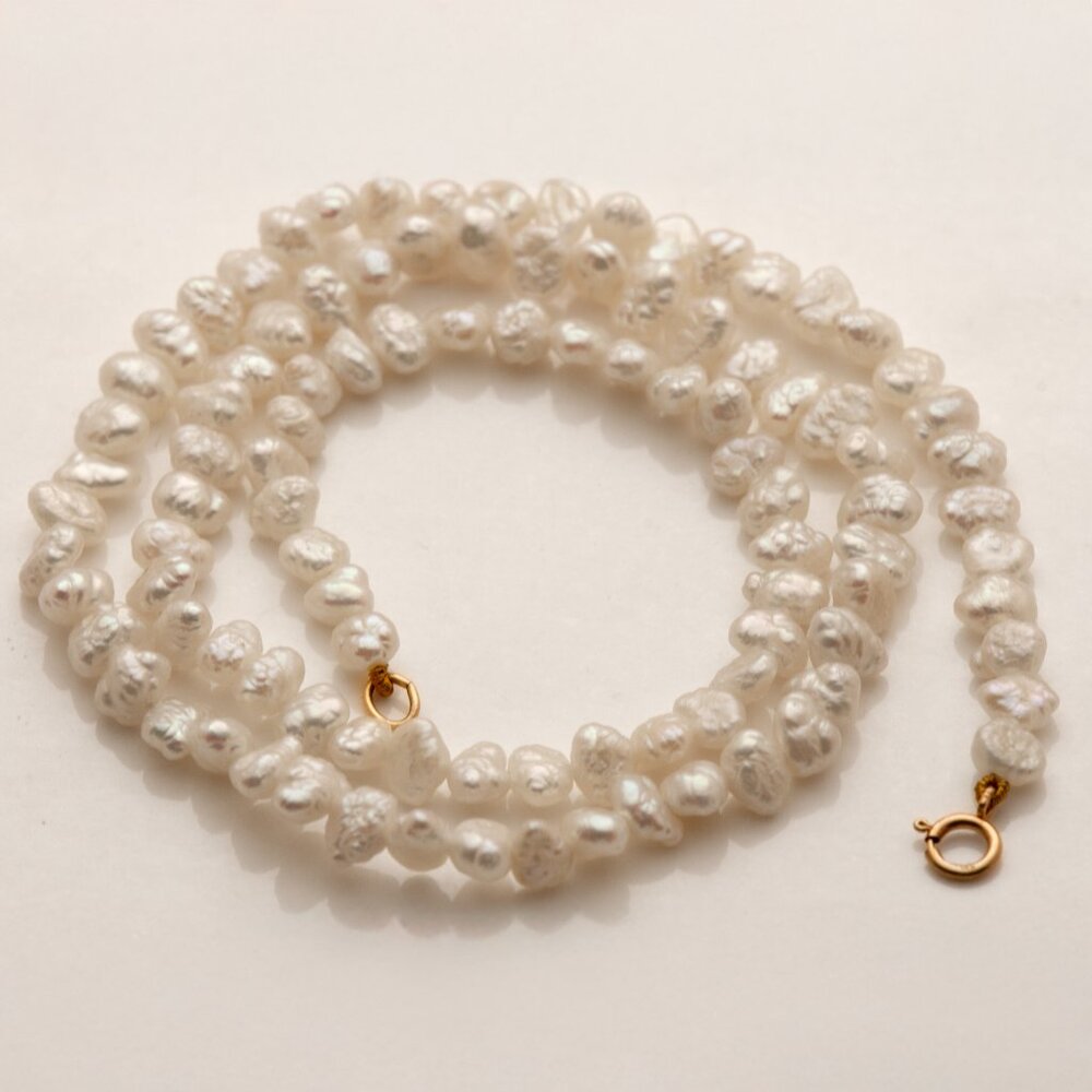 Vintage Baroque Pearl Necklace with 14K Gold Clasp, 16" Delicate Baroque Pearls
